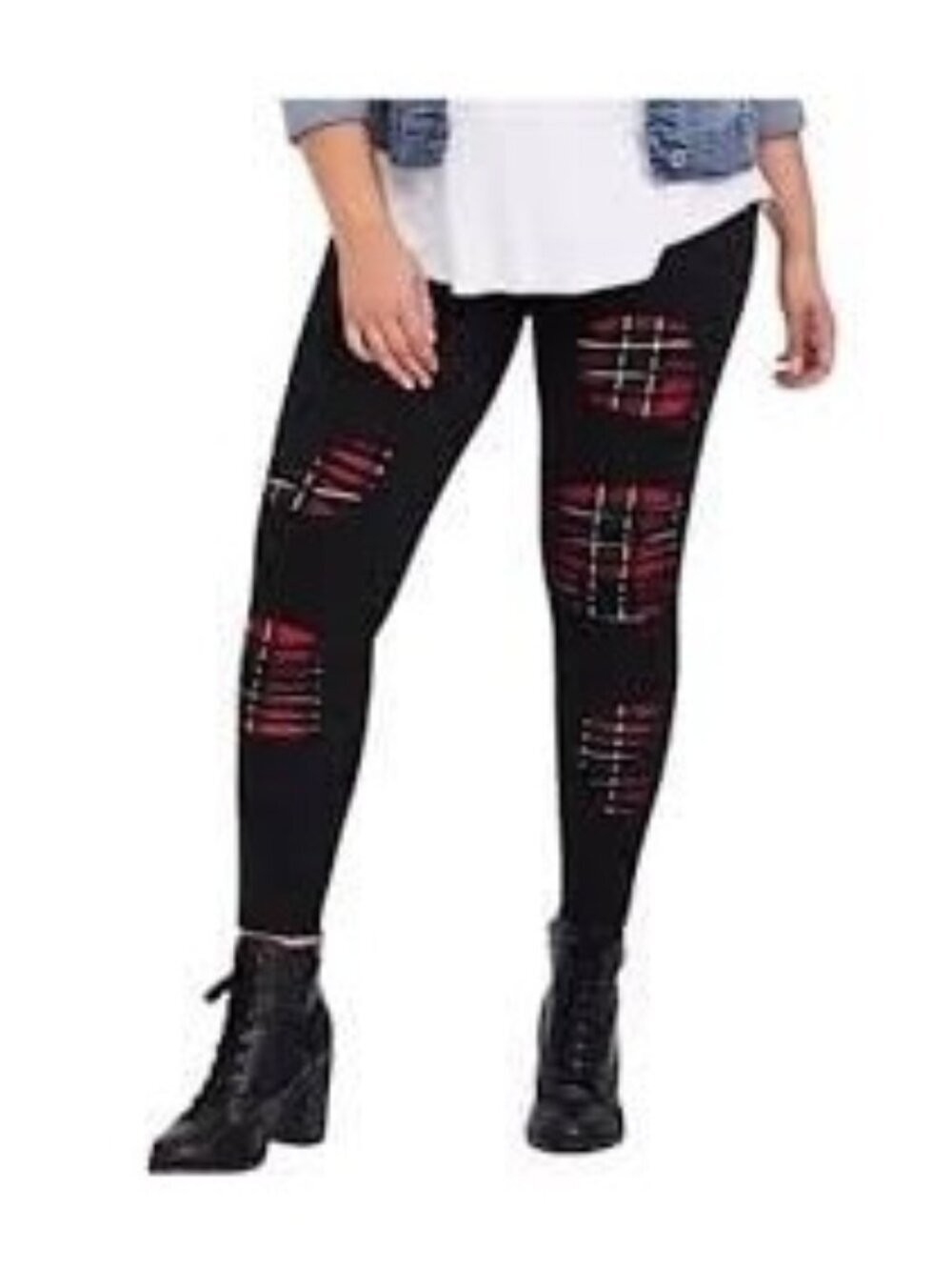 TORRID Full Length Signature Waist Split Destructed Plaid Backed Legging Size 2X